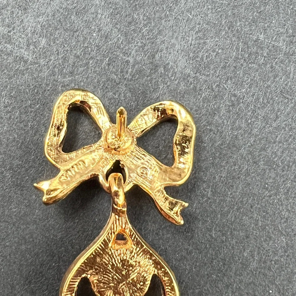 Vintage Avon Pin Gold Tone Pink Rose Bow Faux Pearl Feminine